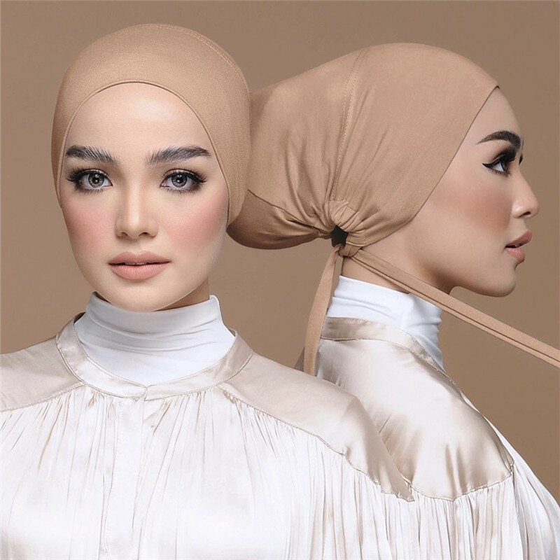 Miękkie muzułmańskie hidżaby modalne dla kobiet elastyczna gumka czapki z wewnętrzny hidżab plecami Stretch Islam czapka z czepkiem Turbante Mujer