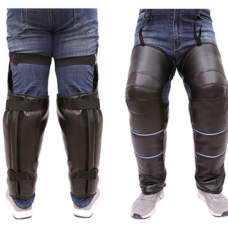 2 uds Protector de rodilla de cuero de la motocicleta rodilleras de felpa grueso a prueba de viento impermeable cálido Protector de pierna