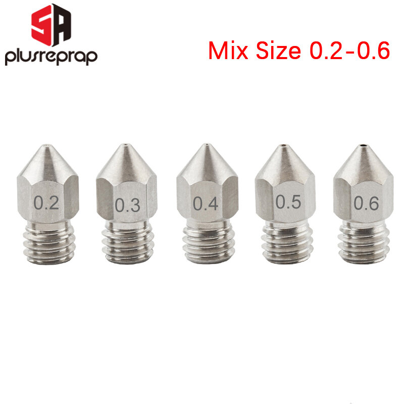 5 pces mk8 bocal 0.2mm 0.3mm 0.4mm 0.5mm 0.6mm m6 rosqueado de aço inoxidável para 1.75mm filamento 3d impressora extrusora cabeça impressão
