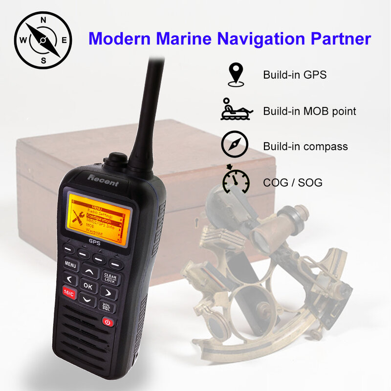 RS-38M VHF 해양 라디오 내장 GPS, 156.025-163.275MHz 플로트 트랜시버, 트라이 워치, IP67 방수 워키토키