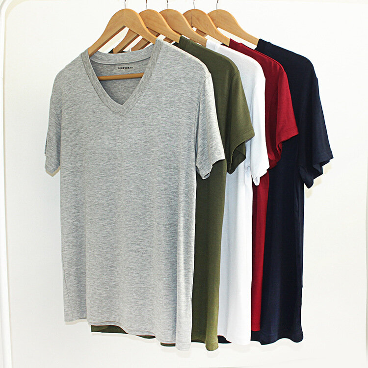 Neue sommer männer modale T-shirt V-ausschnitt kurzarm dünne beiläufige einfarbig frühling und herbst bodenbildung shirt lose schlaf tops