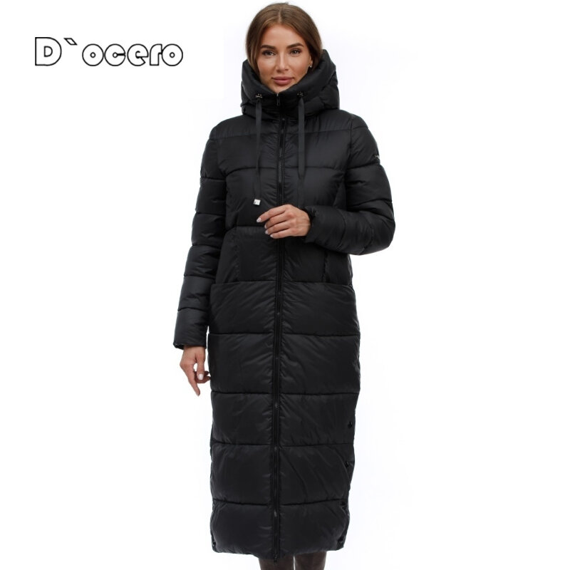 D`OCERO 2022 Winter Women Thickening Hooded Parkas Long Knee Padded Quilted Coat Oversize Down Jacket Windproof Female Outerwear