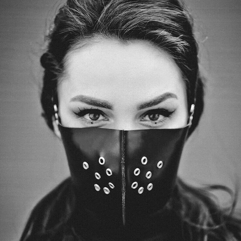 Leather Gothic Protective Face Mask Punk Rock Style Female Mouth Covering Warm Breathable Reusable Harness Masks For Women Men