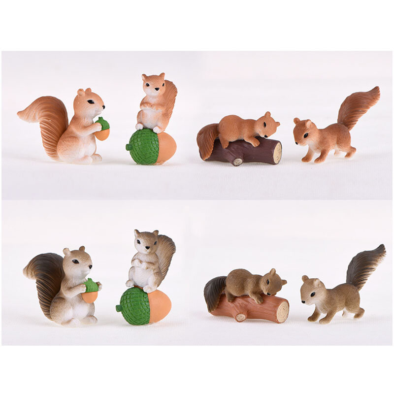 4Pcs Squirrels Resin Figurine Miniature Animals Ornaments for DIY Fairy Garden Bonsai Decor Moss Micro Landscape Decoration