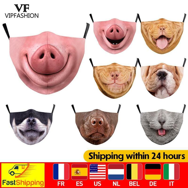 VIP FASHION Washable Mask for Adult Funny Animals Pig Puppy Print Unisex Face Mask Mascarilla New Design Mouth Cover Adjustable