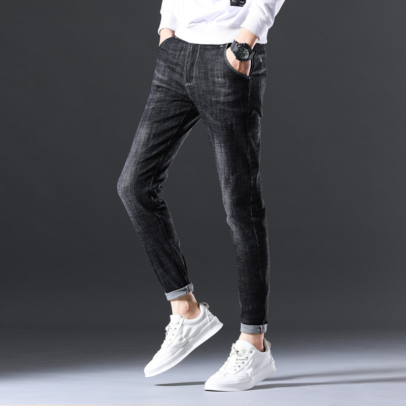Новые модные мужские повседневные хлопковые длинные брюки, мужские джинсы высокого качества