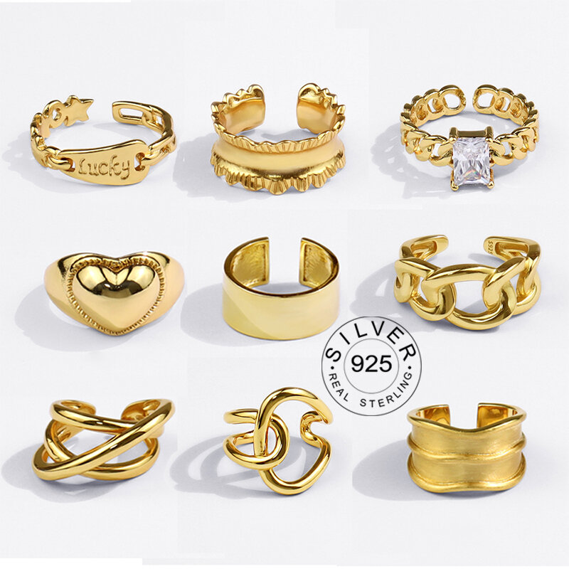 Anelli in vero argento Sterling 925 per donna anelli di fidanzamento con urto color oro vintage anelli in argento 925 gioielli Mujer