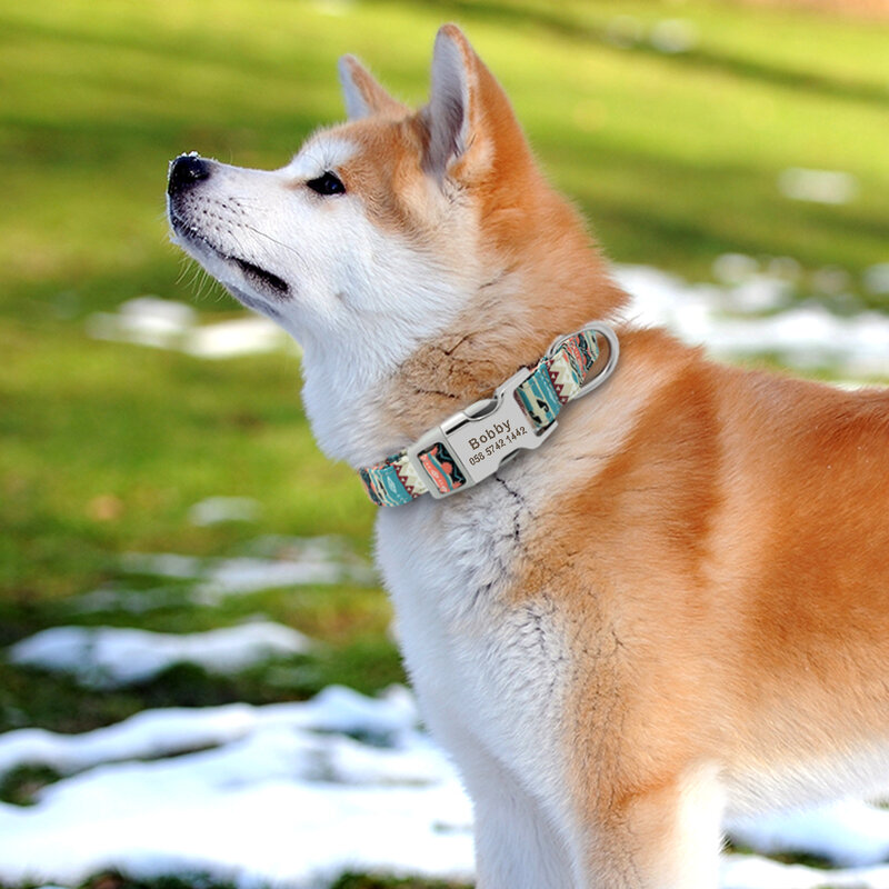 Collar de nailon personalizado para perro, accesorio con estampado para cachorro, identificación grabada gratis para perros pequeños, medianos y grandes
