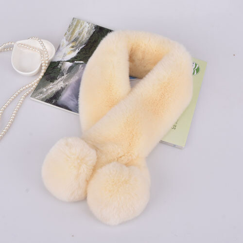 Rex Rabbit Fur Scarf Women Double Ball Winter Warmth Thick Leather Solid Color Bib Student Scarf