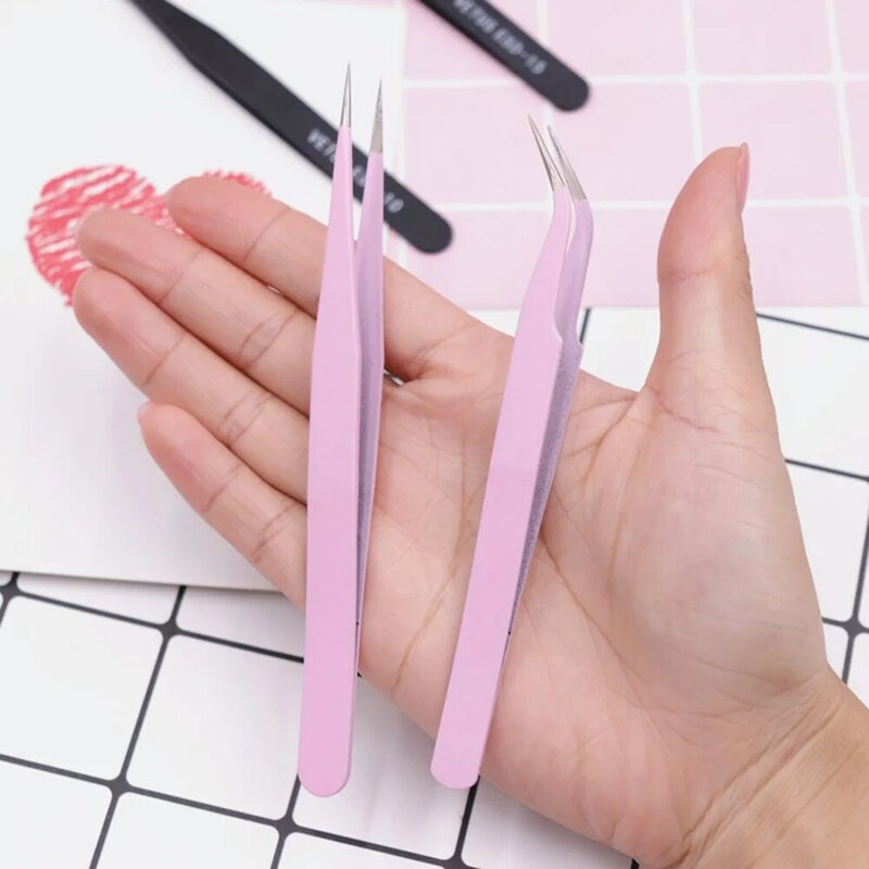 2 Stks/set Rvs Wimper Extension Pincet Gebogen Rechte Wimpers Tweezer Niet-magnetische Wimpers Nail Makeup Tools