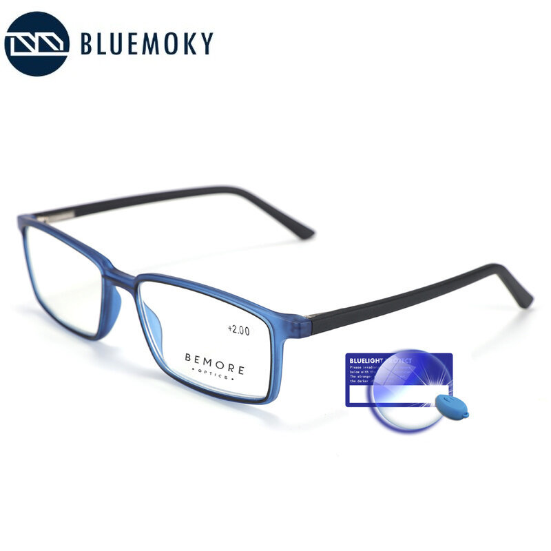 BLUEMOKY-Óculos de leitura anti-luz azul para homens e mulheres, óculos de computador Full Square, óculos Frame Gaming, lente 1.0-4.0