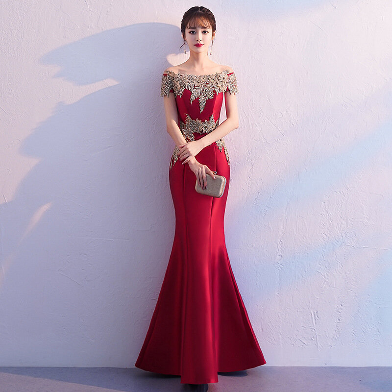 Восточное вечернее платье в китайском стиле, модное пикантное длинное платье-Ципао с юбкой-годе, женское платье