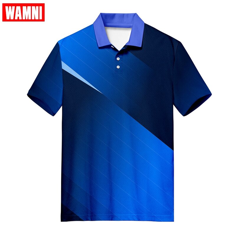WAMNI Fashion Men Business Badminton  Shirt Summer Casual 3D Sport Turn-down Collar Harajuku Black Twill 