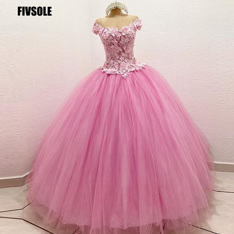 Fivsole-튤 볼 가운 성인식 드레스, 짧은 소매 아플리케, 가운 드 야회, 신데렐라, 생일 가운, 달콤한 16 드레스