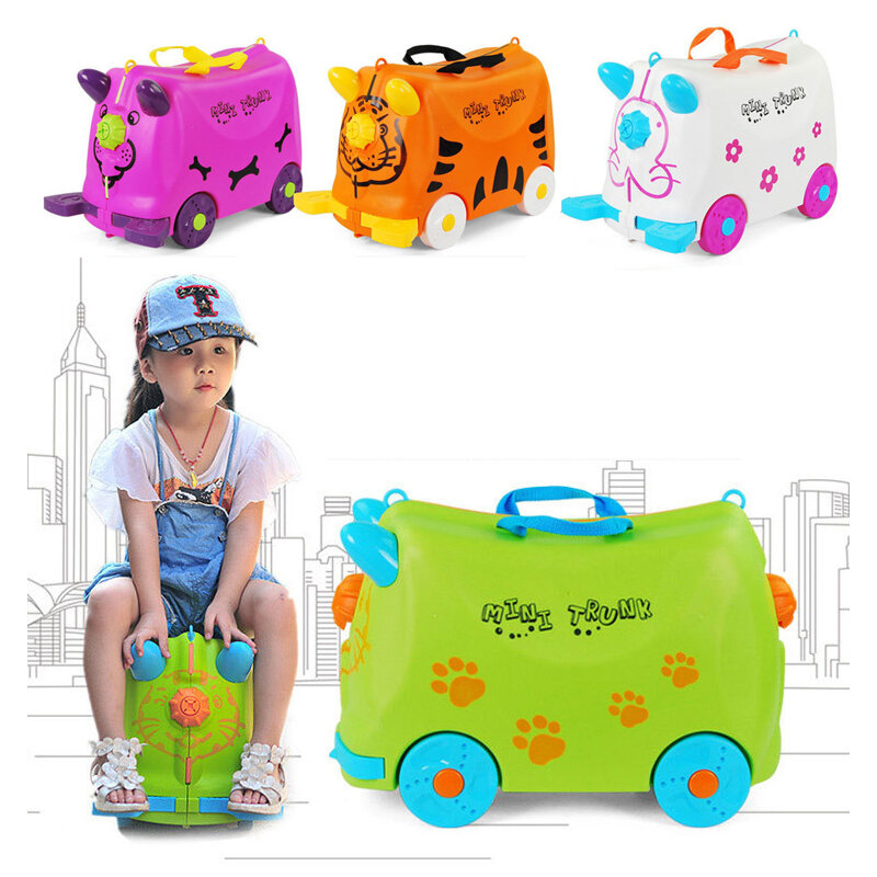 Fashion Travel Kids Luggage Stroller Multicolor Animal Modeling Suitcases Children Hard Case Suitcase White Green Child Storage