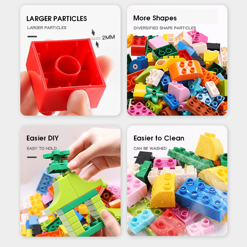 Décennie s de construction colorés pour bricolage, briques en vrac de grande taille, plaques de base compatibles avec Duplo, jouets pour enfants