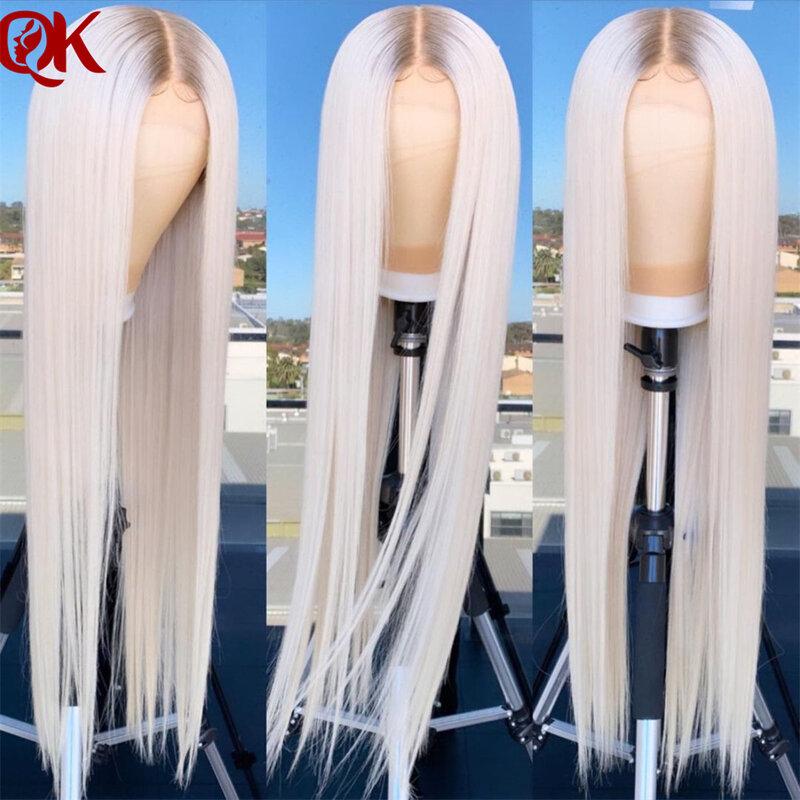 QueenKingHair Top Virgin Hair 100% Human Hair Ombre Platium Blonde Wig 13x6 Lace Front Transparent Lace 180% Human Hair Wig