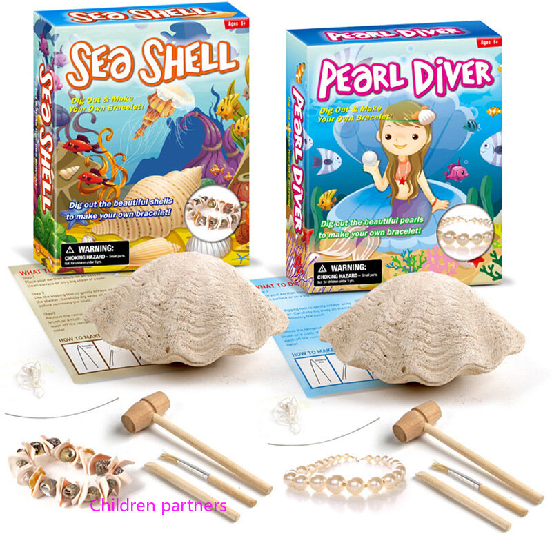 Juguete de excavación arqueológica transfronteriza para niña, pulsera de perlas de concha, rompecabezas artesanal, regalo de cumpleaños creativo