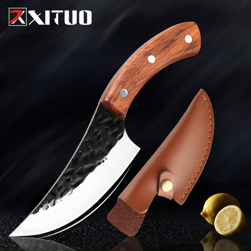 Нож шеф-повара XITUO, очень острый, из высокоуглеродистой стали, ручной работы, из розового дерева, тактический Спасательный Инструмент для выживания