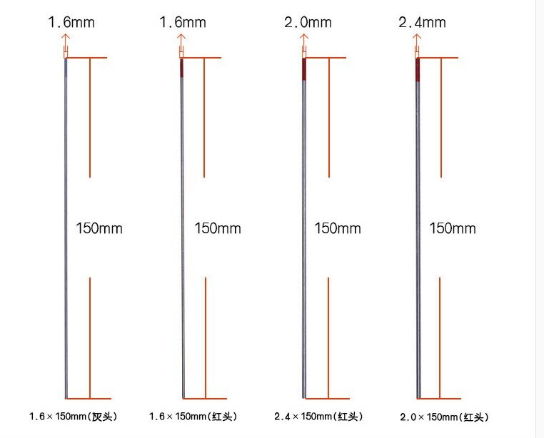 タングステン電極アルゴンアーク溶接電極タングステン針 150 ミリメートル 1.6 / 2.0/2.4/