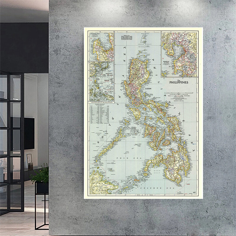 100*150cm 1945 mapa vintage mapa filipino poster retrô pintura em tela decoração de parede decoração de escritório material escolar