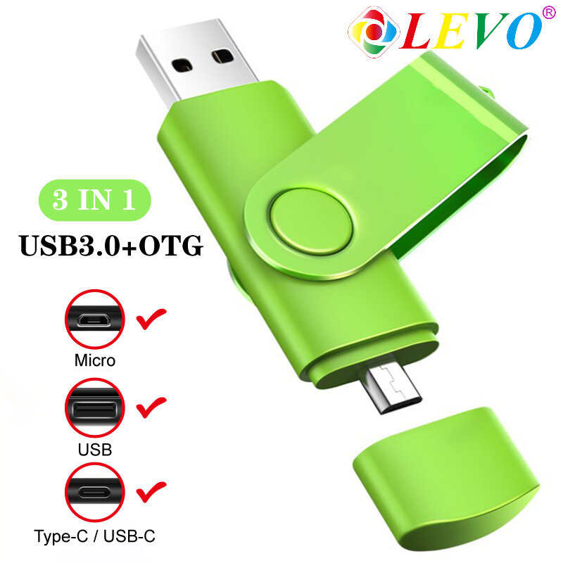 3 Trong 1 OTG USB Đèn LED USB3.0 & Loại-C & Micro Cổng USB 256GB 128GB 64GB 32GB USB Pendrives