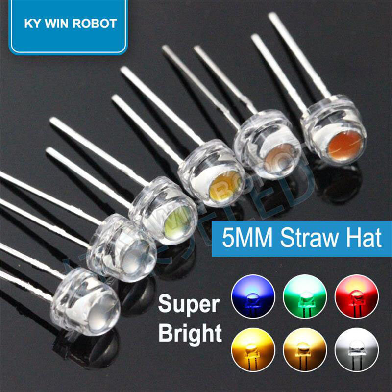 Diodo LED de sombrero de paja de 5mm, Blanco superbrillante, 0,3 W, 0,5 W, 0,75 W, F5, potencia de 0,5 W, diodo emisor de luz rojo, amarillo, verde, azul cálido, 50 Uds.