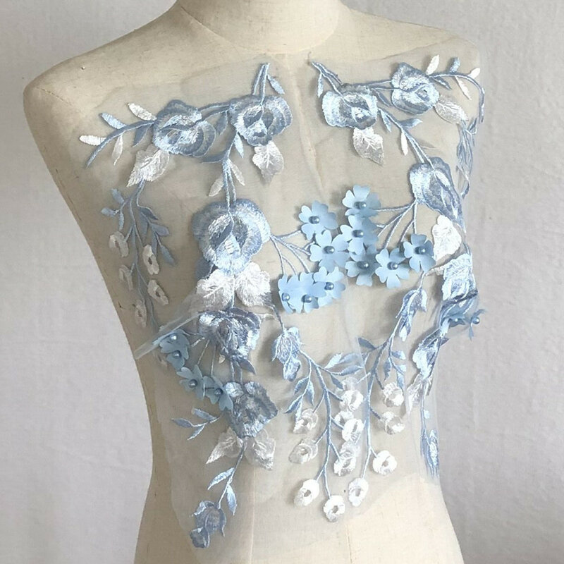 1 sztuka DIY koronki ręcznie robiony kwiat netto gaza tkanina haftowana z koronki z kryształkami łatka akcesoria do dekoracji sukni