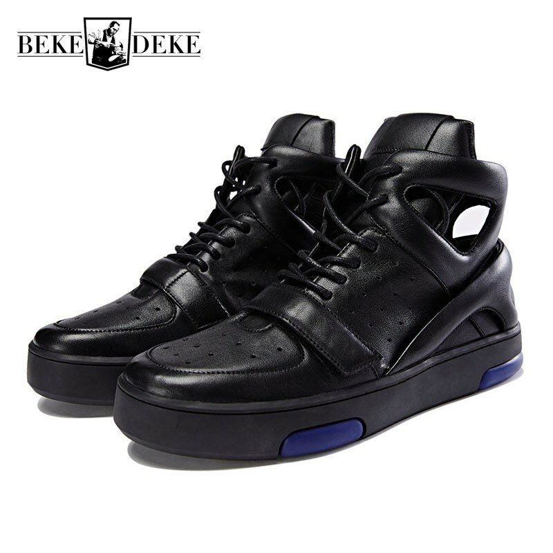 Brand Summer Casual Men Genuine Leather Breathable Hollow Out Rome Shoes Fashion Lace Up Platform Gladiator Sandals Male