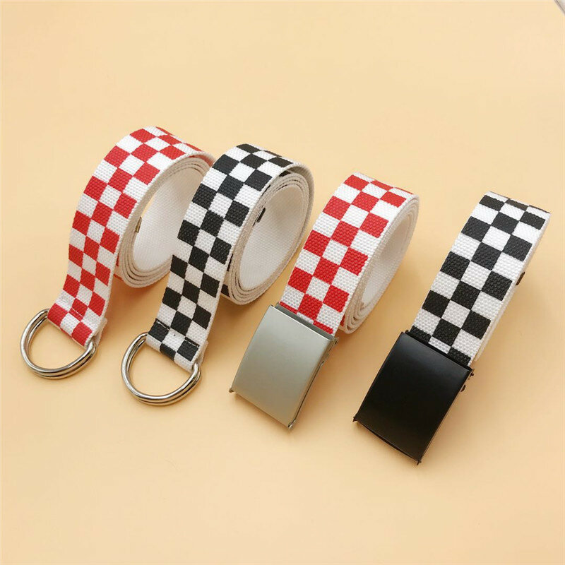 Cintura 110cm/130cm preto branco xadrez cinto de lona xadrez cintos cummerbunds lona cintos de cintura casual xadrez