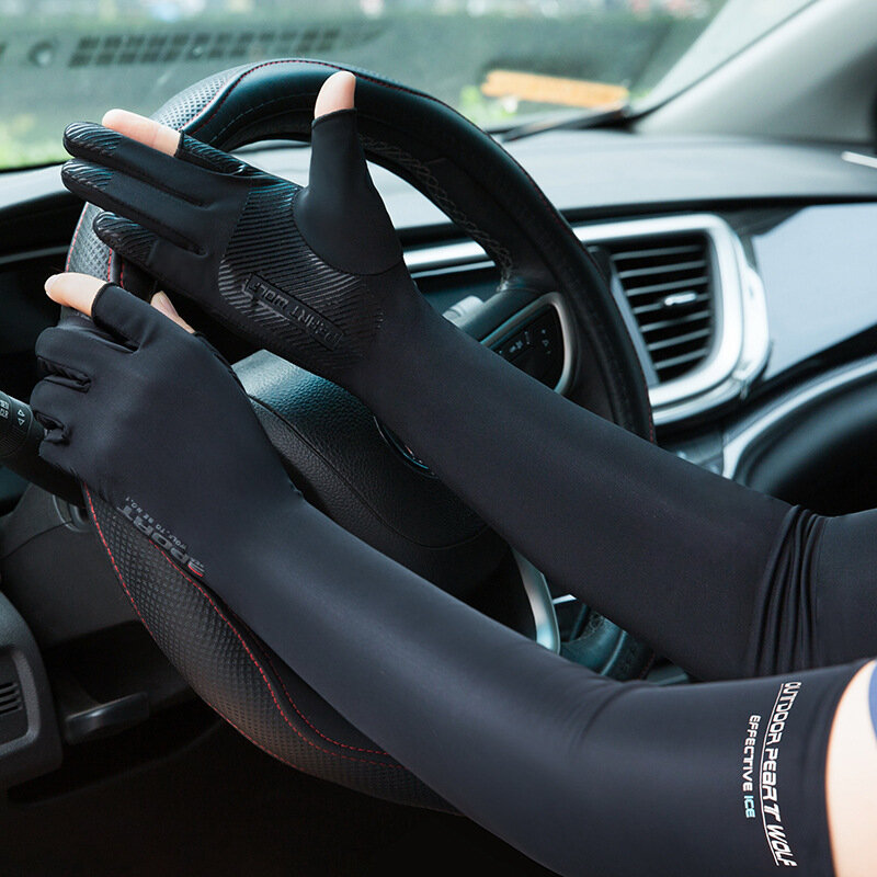 Letnie rękawiczki przeciwsłoneczne damskie ocieplacze na ręce dwa palce rękawy wydłużają jazdę antypoślizgowe wędkarstwo mężczyźni kolarstwo lodowy jedwab Longsleeve