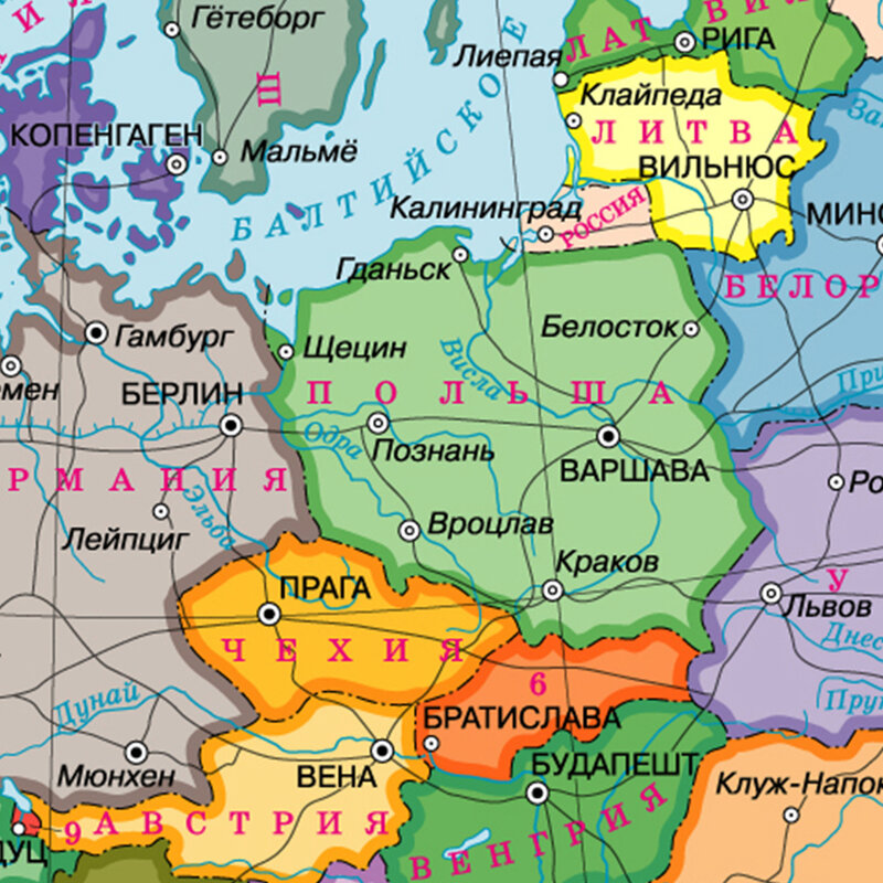 Mapa político da europa em russo, cartaz pequeno de 42*59cm, pintura em tela, viagem, material escolar, decoração de casa