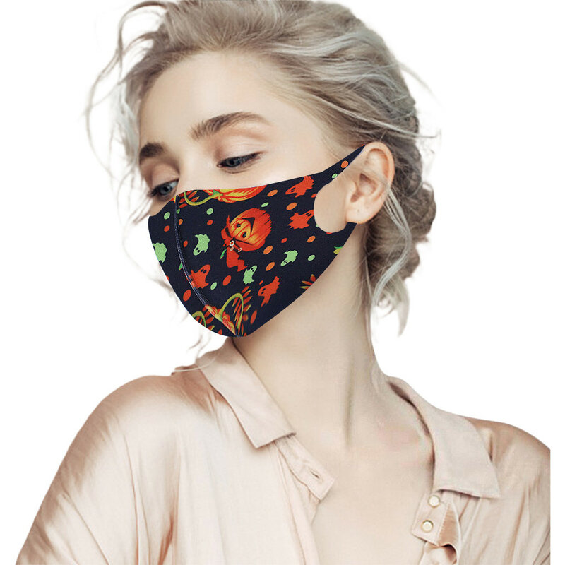 ハロウィン布マスクプリント太陽保護使い捨て洗えるではありません5個口カバー保護フェイスマスク