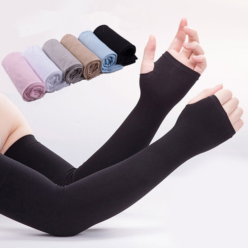 Sun-Protection Arm Sleeves For Men And Women Fingerless Sunscreen Sleeve Outdoor Ice Cool Cycling Running Arm Cover