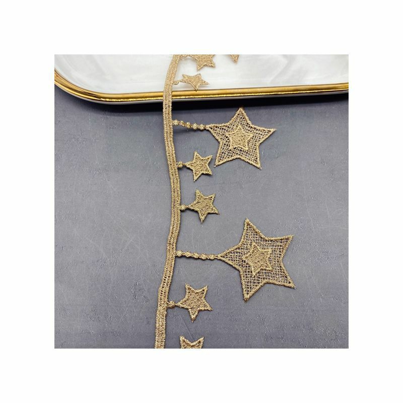 3 metros bordado estrela unilateral dourada borla tecido de renda para roupas costura suprimentos diy vestido travesseiros acessórios para vestuário