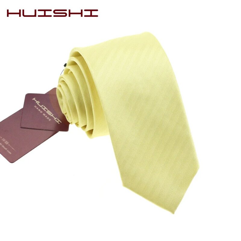 패션 넥타이 클래식 남성용 단색 웨딩 넥타이, 밝은 노란색 자카드 직조 100% 방수 솔리드 넥타이