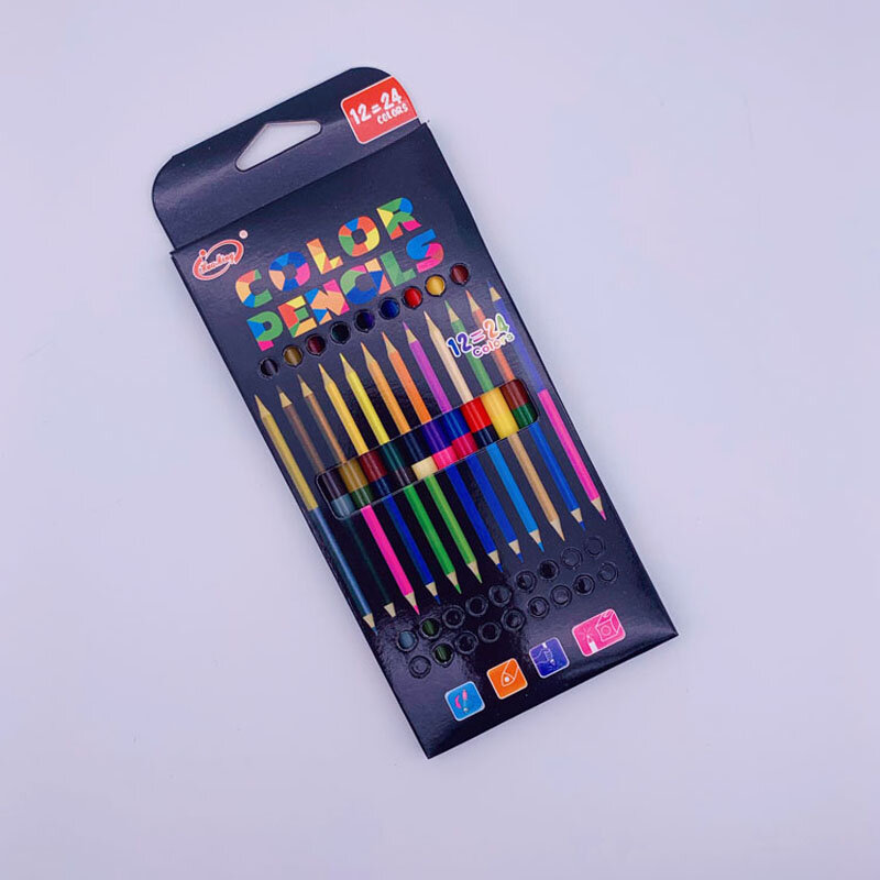 24色12個の双頭色鉛筆描画用の木製色鉛筆文房具オフィスアクセサリー学用品