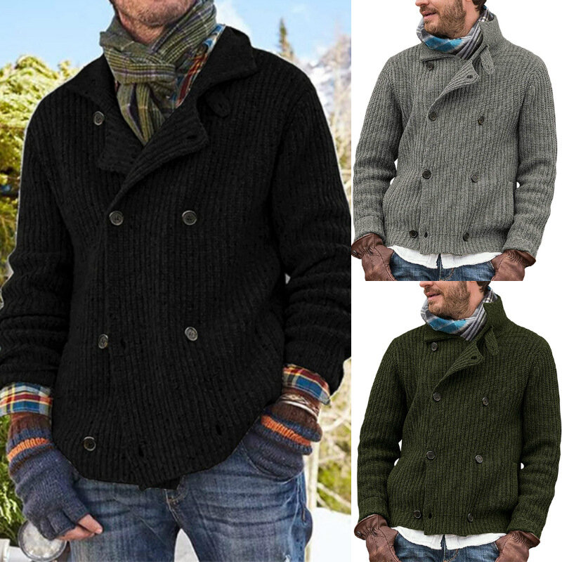 2021 zima jesień mężczyźni jednolity kolor sweter z dzianiny guziki sweter ciepły płaszcz kurtki