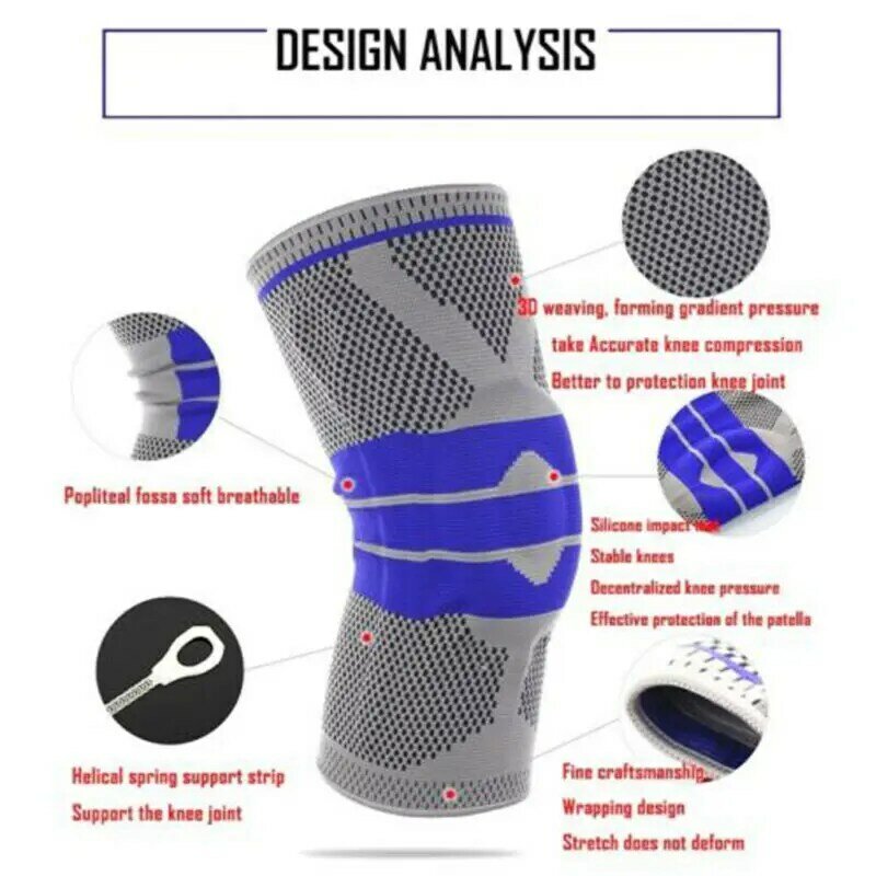 Silicone Knee Brace Supporto di Sport Forte Menisco di Compressione di Protezione del Ginocchio di Sostegno del Dolore da Artrite Gym Sport Protector