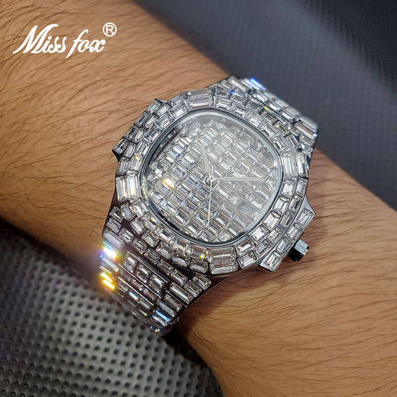 Luxe Iced Out Horloge Voor Mannen Hip Hop Diamond Silver Quartz Reloj Hombre High End Dive Roestvrij Staal Mannelijke Horloges dropshipping