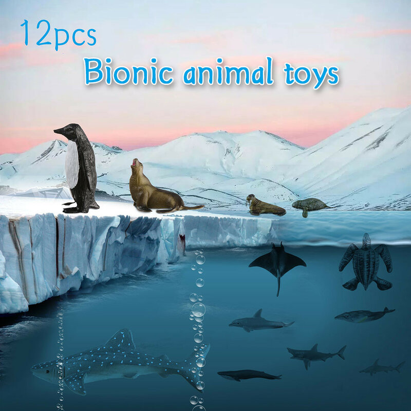 12Pcs/Set Original Ocean Animals Shark Dolphin Wild Animal Lion Panda Tyrannosaurus Simulation Dinosaur Model Toys For Kids Gift