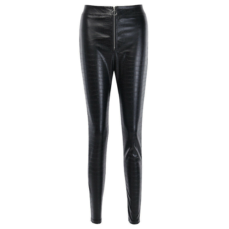 Pantalones elegantes de Pu de cintura alta para mujer, Leggings de piel sintética, ajustados, informales, rectos, negros