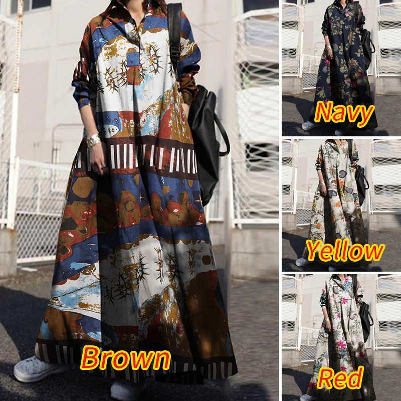 Vintage Printed Shirt Dress Women's Autumn Sundress ZANZEA 2023 Casual Long Sleeve Maxi Vestidos Female Floral Button Robe S-