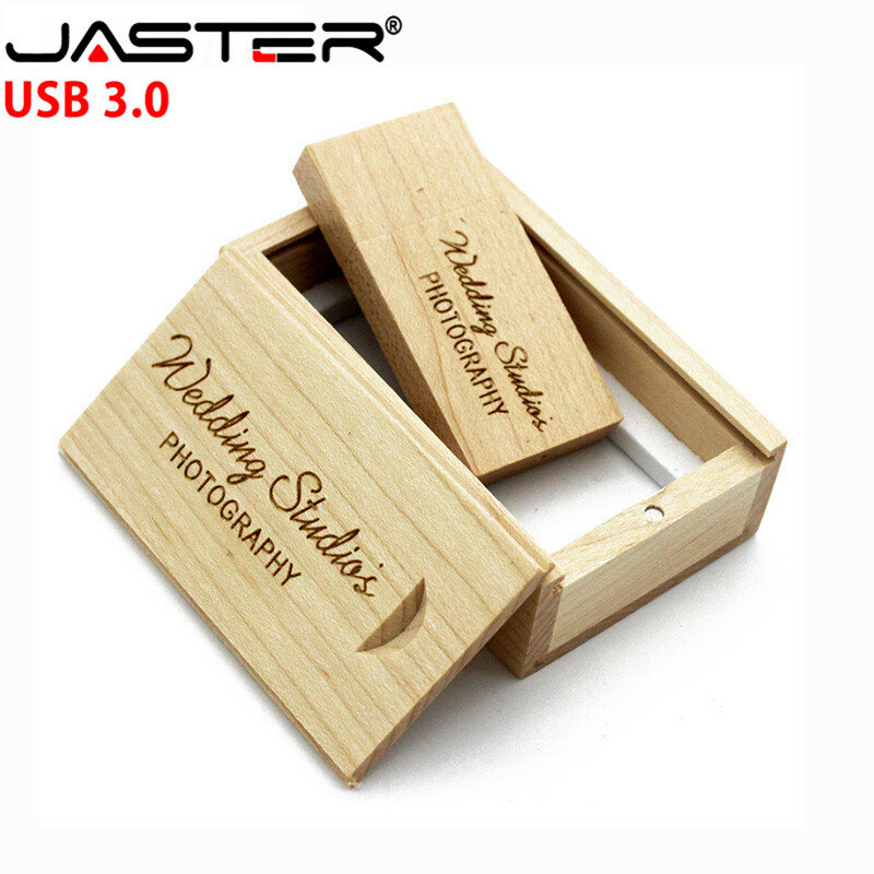 Деревянный USB-флеш-накопитель JASTER с деревянной коробкой, usb 3,0, 4 ГБ, 8 ГБ, 16 ГБ, 32 ГБ, 64 ГБ, подарок для свадебной фотографии (Бесплатный Пользовательский логотип)