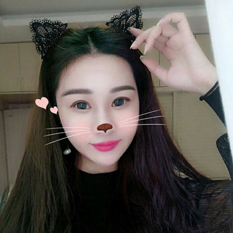 Clothes Accessories Lace Women Sexy Headband 1PC Girls Black Lovely Cat Ear Head Chain Jewelry 20cm Holiday Polyester Headband
