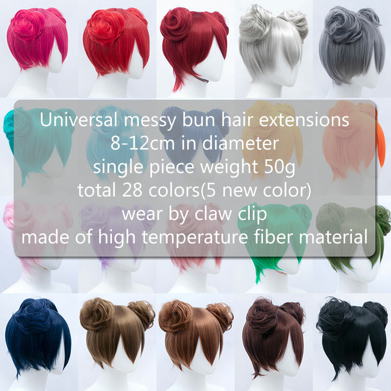 Extensão de cabelo sintético para mulheres, coque bagunçado, peruca com clipe, acessórios para cabelo cosplay, rosa, vermelho, loiro, azul
