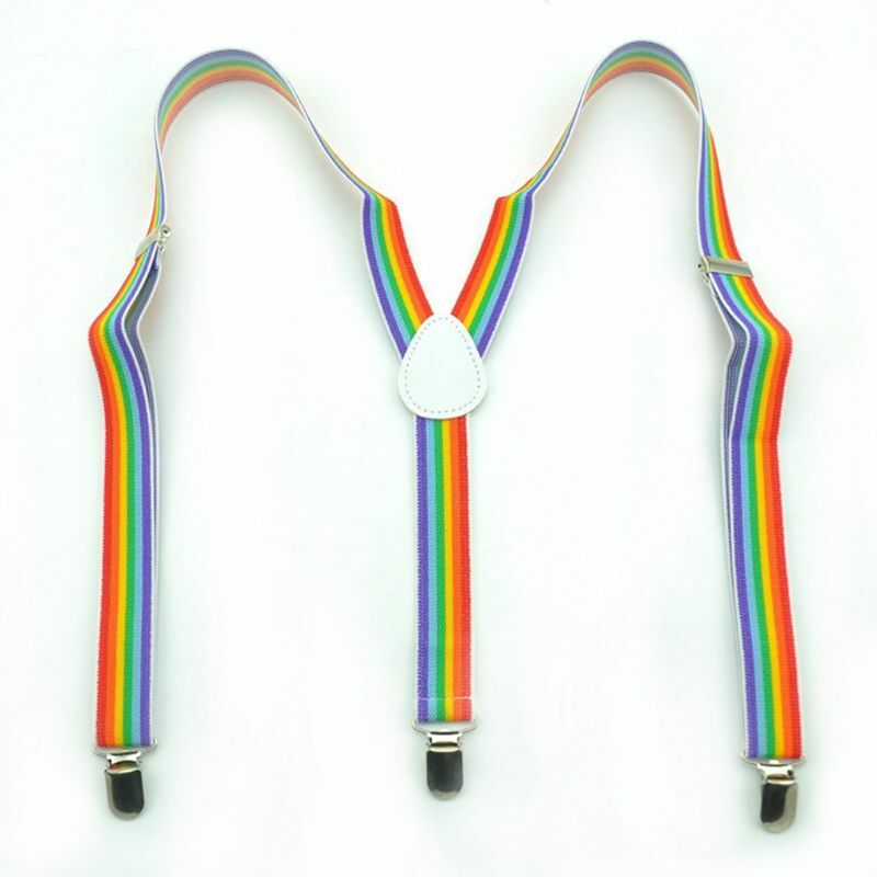 Tirantes anchos ajustables con espalda en Y Unisex, cinturón a rayas de colores del Arcoíris con Clip