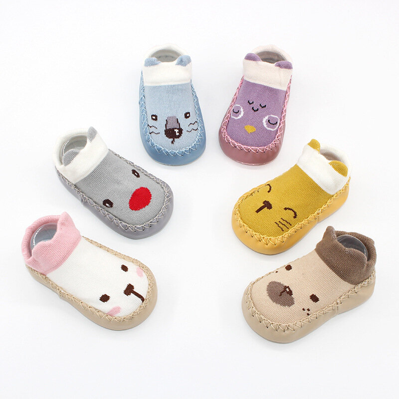 Calcetines bonitos para bebé con suelas de goma, antideslizantes, de suela suave, con patrón de animales, para recién nacidos