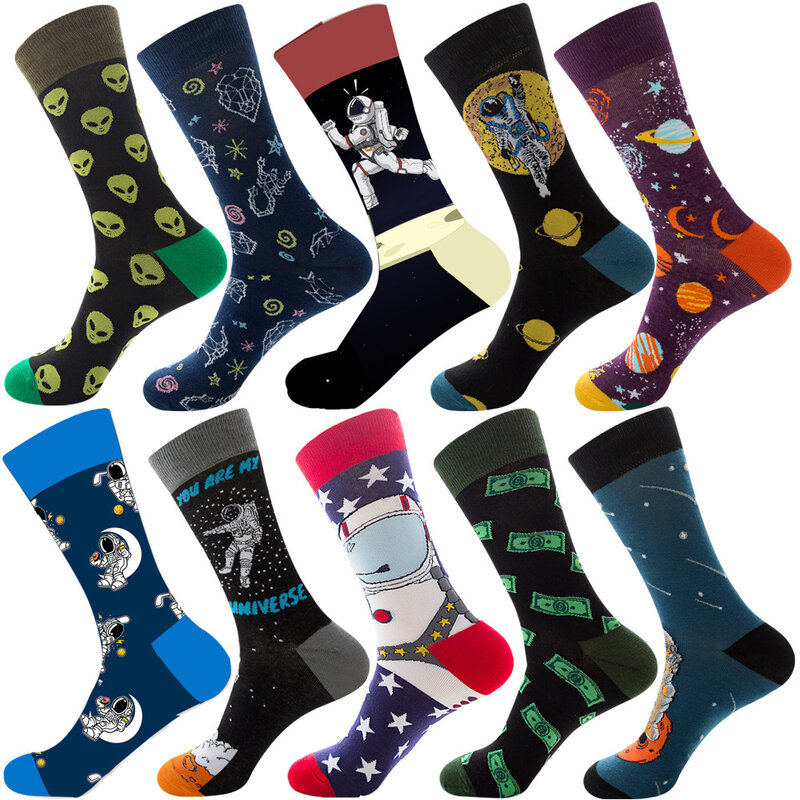 Big Size 20 Pcs=10 pairs/Lot Christmas Colorful Combed Cotton Socks Men Casual Fashion Autumn Crew Socks Funny Happy Men Socks