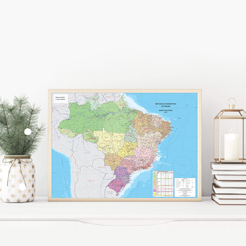 A2サイズポルトガル語ブラジル世界地図絵画キャンバス政治ブラジル地図ポスターと版画ホームスクール教育装飾